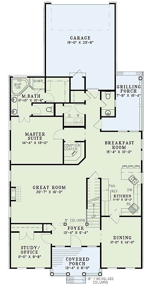 Floor Plan Main Level of Cape Cod Plan #153-1637