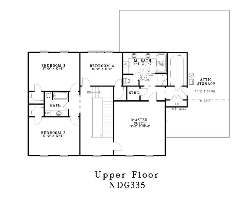 Floor Plan Second Story of European Plan #153-1644