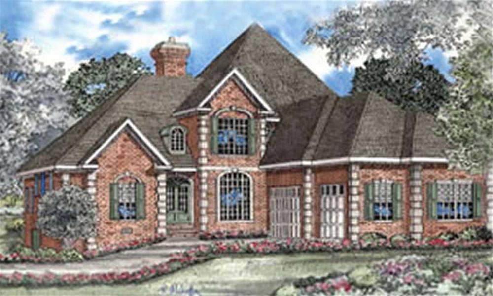 This image shows the front elevation for these Traditional House Plans.