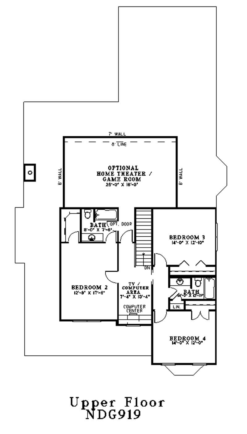Floor Plan Second Story of Colonial Plan #153-1687