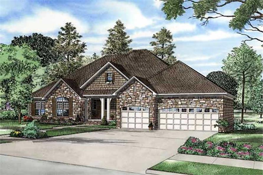This image shows the front elevation for these Traditional House Plans.