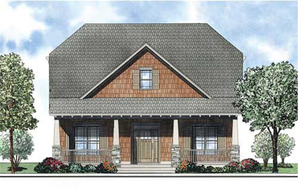 This is the front elevation for these Traditional Craftsman House Plans.