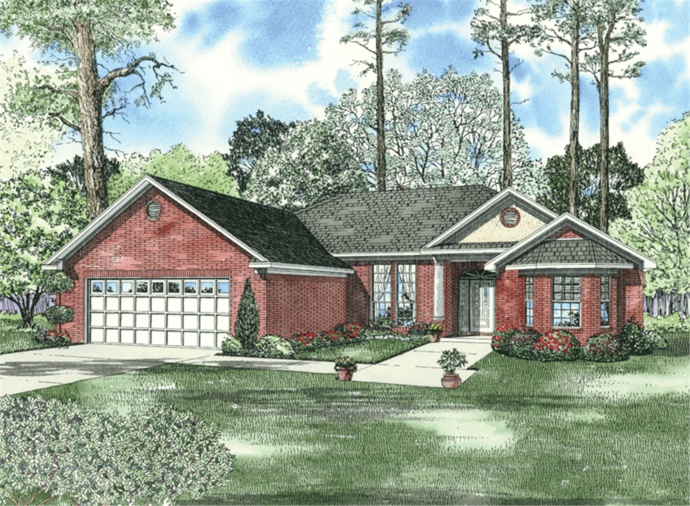 Front elevation of Ranch home (ThePlanCollection: House Plan #153-1823)