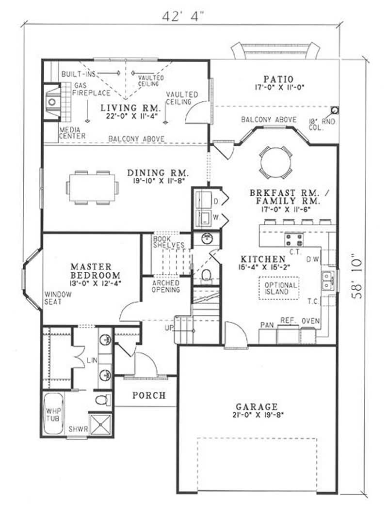 Main Level of 1 1/2 Story Plan #153-1829
