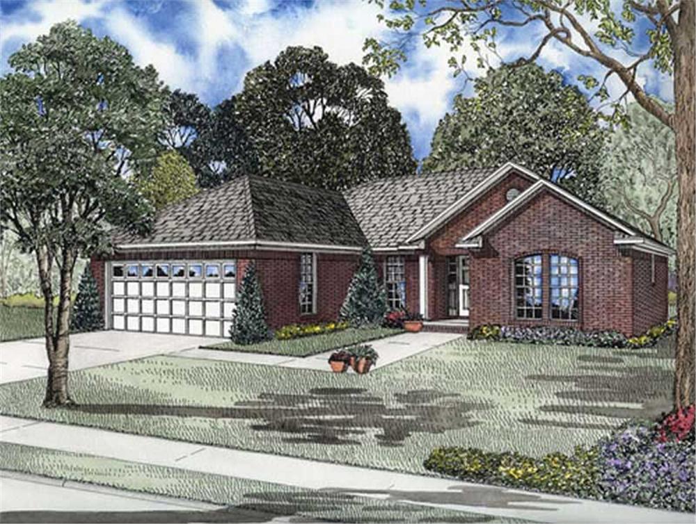 Front elevation of Ranch home (ThePlanCollection: House Plan #153-1837)