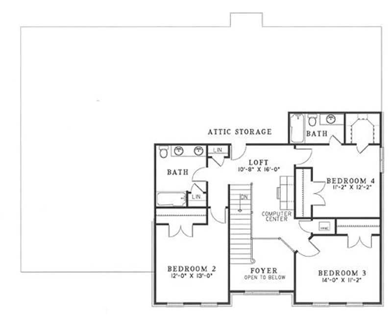 Floor Plan Second Story of French Plan #153-1840