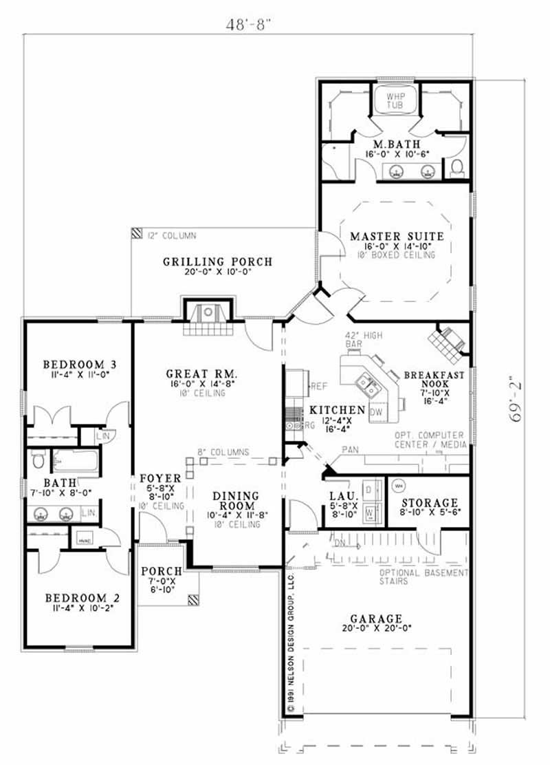 Floor Plan First Story of Small House Plans #153-1845