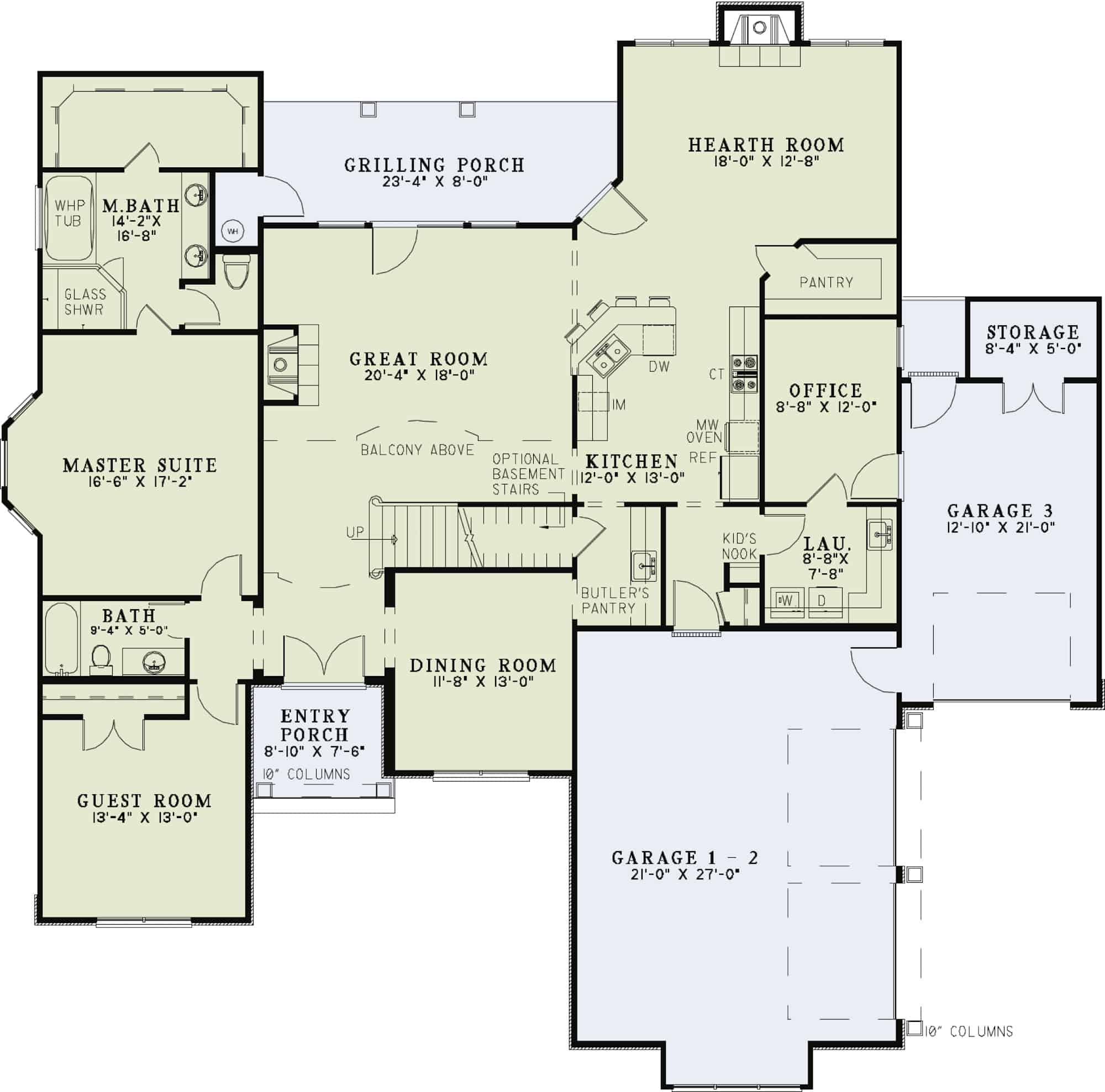 Floor Plan Main Level of Colonial Plan #153-1876