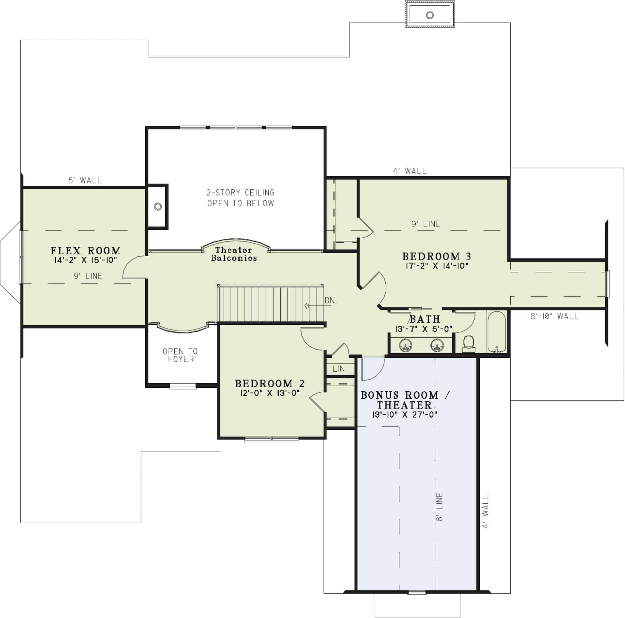 Floor Plan Upper Level of Colonial Plan #153-1876