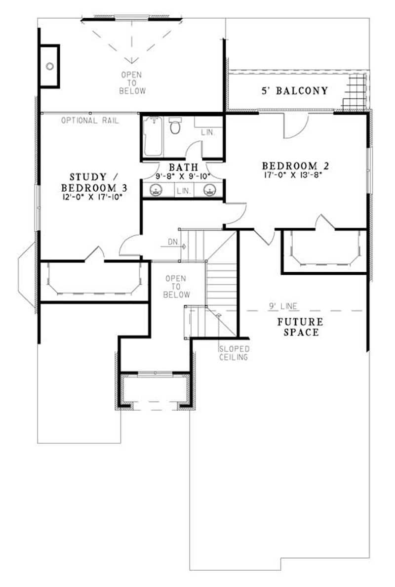 Floor Plan Second Story of Country Plan #153-1883