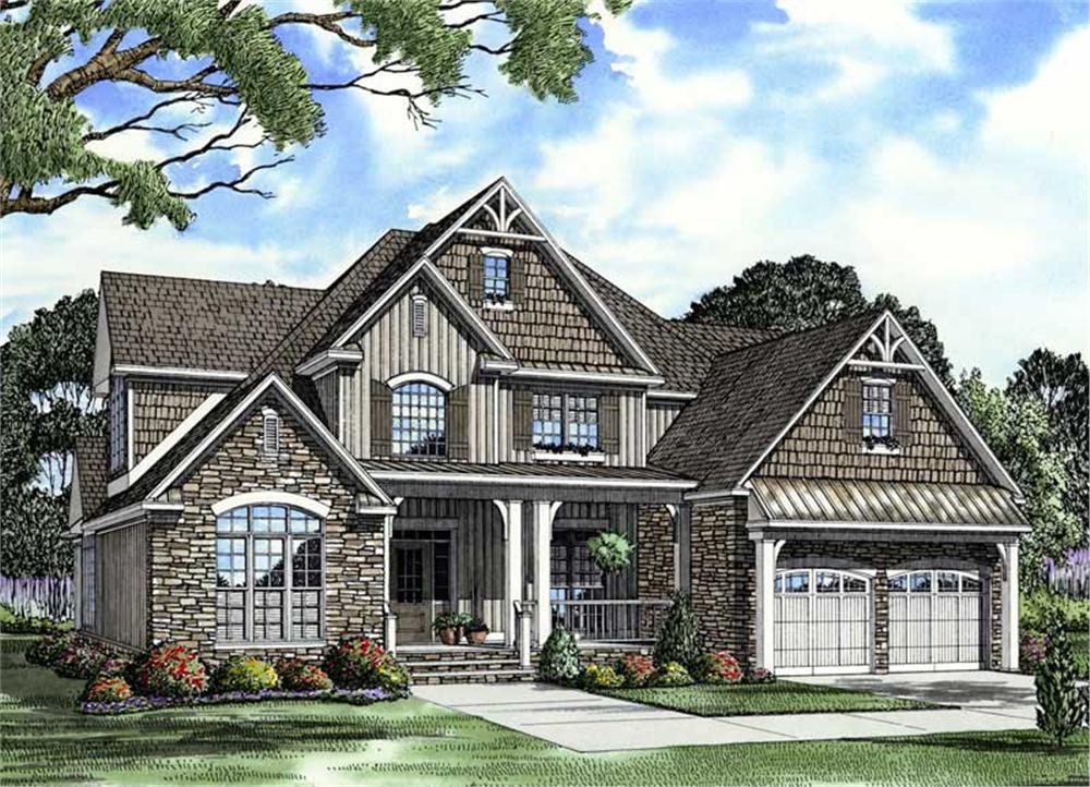 Front elevation of Craftsman home (ThePlanCollection: House Plan #153-1934)