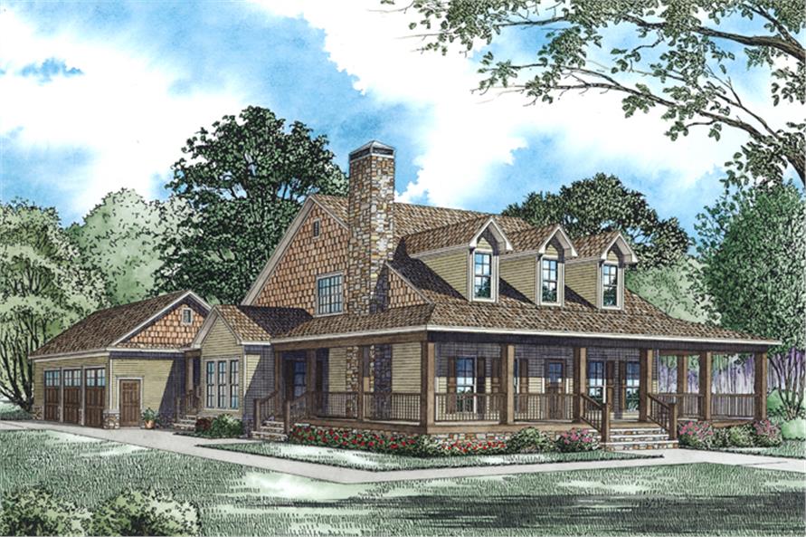 4 Bedroom Country Farmhouse  Plan  with 3 Car Garage 2180 