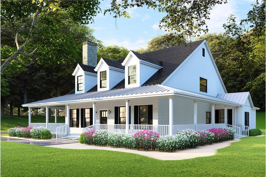 4 Bedroom Country Farmhouse Plan With 3, 1 2 Story House Plans With Wrap Around Porch