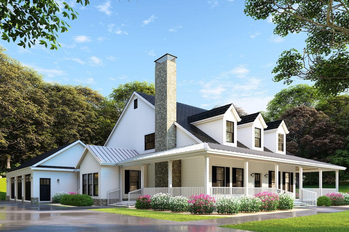 4 Bedroom Country  Farmhouse  Plan  with 3 Car Garage 2180 