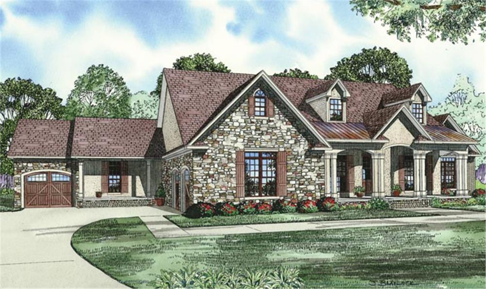 The Plan Collection: Front Elevation of Country-Style House # 153-1950