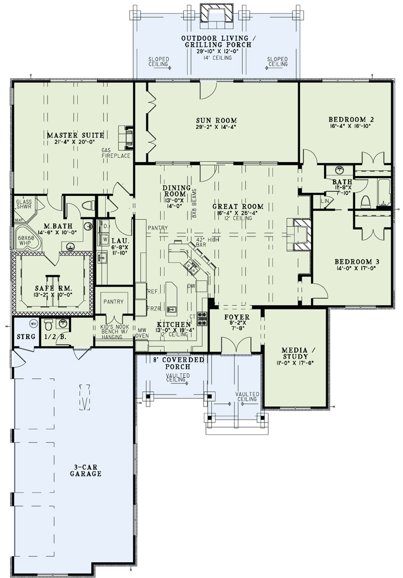 Rustic Ranch House  Plan 3 Bedrms 2 5 Baths 3307 Sq Ft 