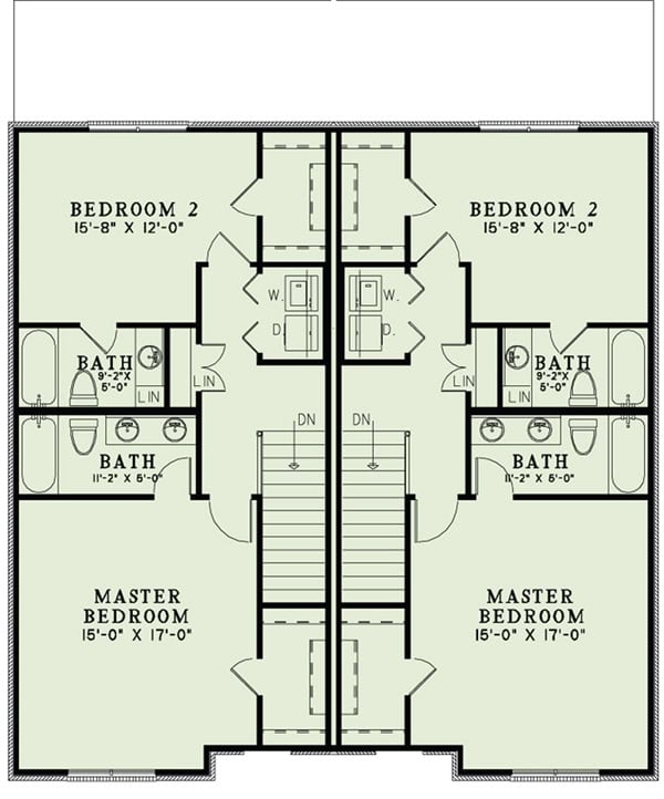 Floor Plan Second Story of Multi-Unit Plan #153-1999