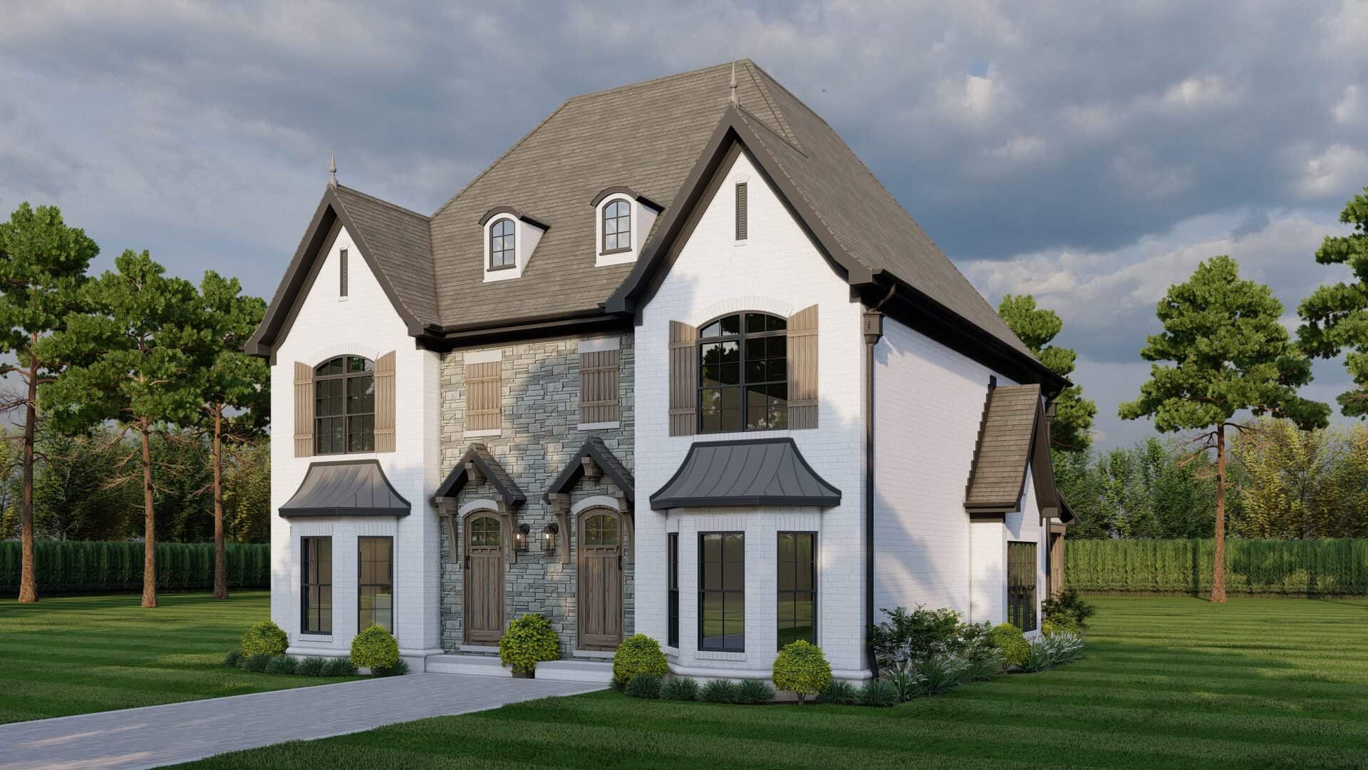 Front Elevation of this Multi-Unit House (#153-1999) at The Plan Collection.