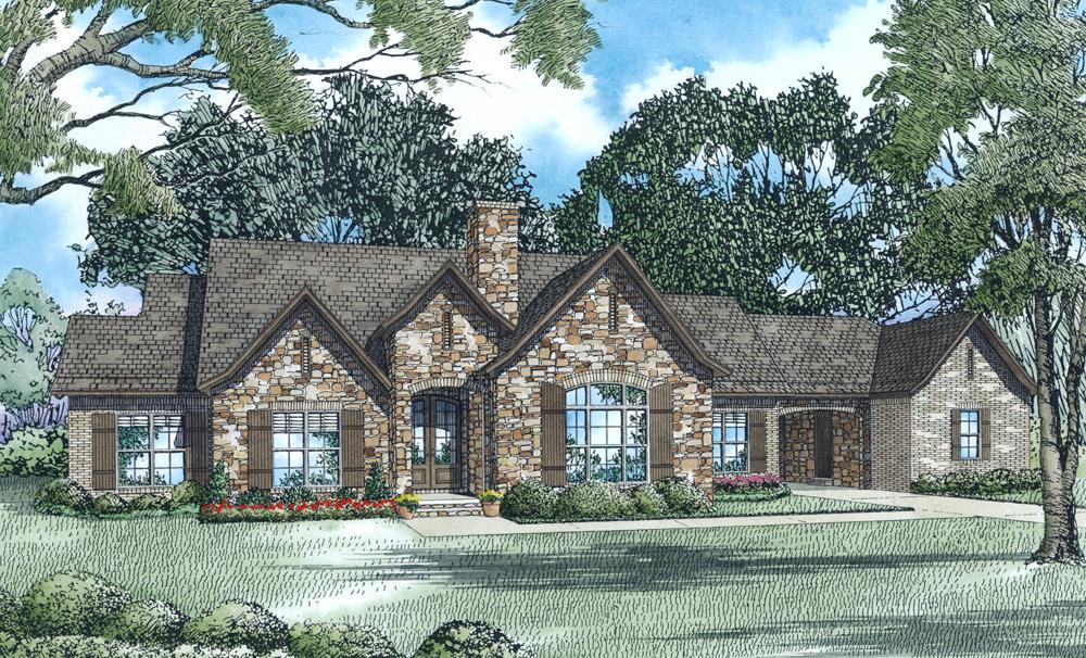 Front Elevation of this Ranch House (#153-2004) at The Plan Collection.