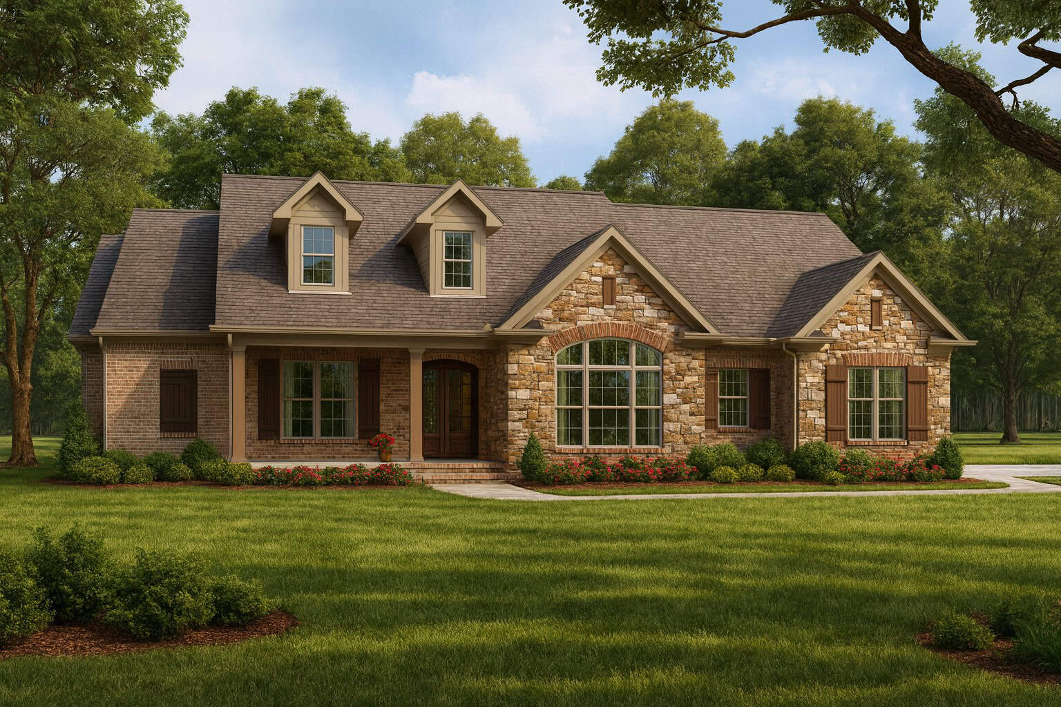 Front Elevation of this Ranch House (#153-2013) at The Plan Collection.