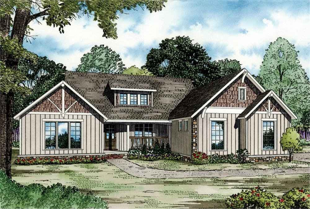 Front Elevation of this Ranch House (#153-2030) at The Plan Collection.