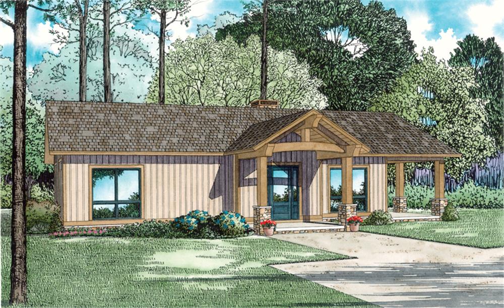 Front elevation of Ranch home (ThePlanCollection: House Plan #153-2044)