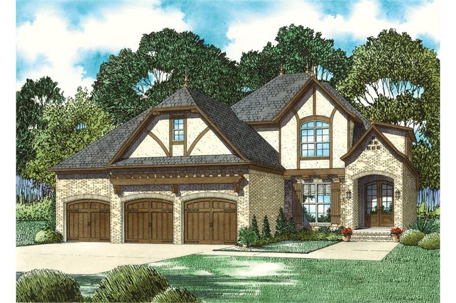 Color rendering of European home plan (ThePlanCollection: House Plan #153-2065)
