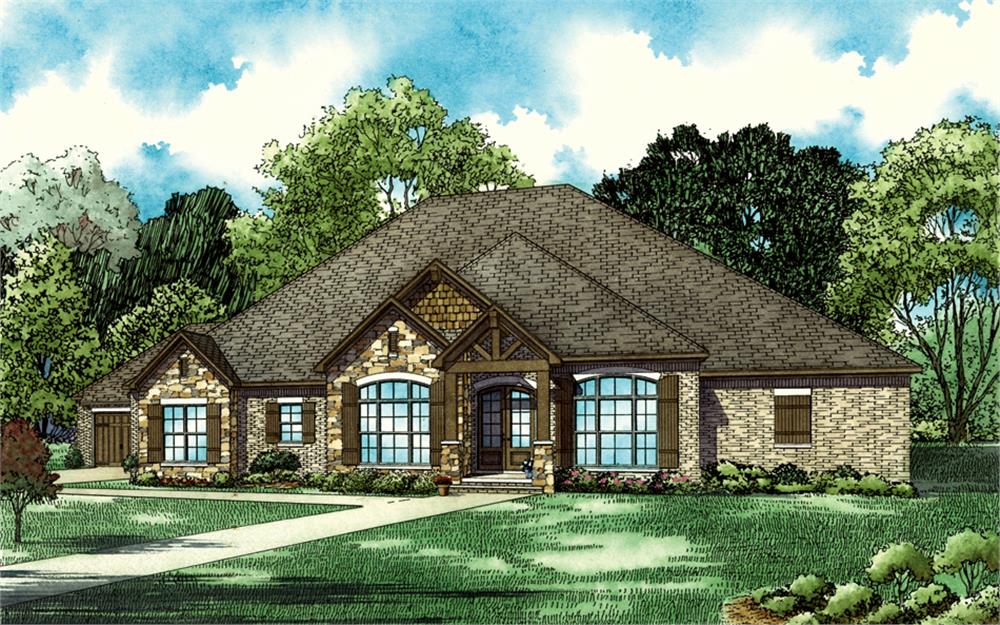 Color rendering of Southern home plan (ThePlanCollection: House Plan #153-2067)