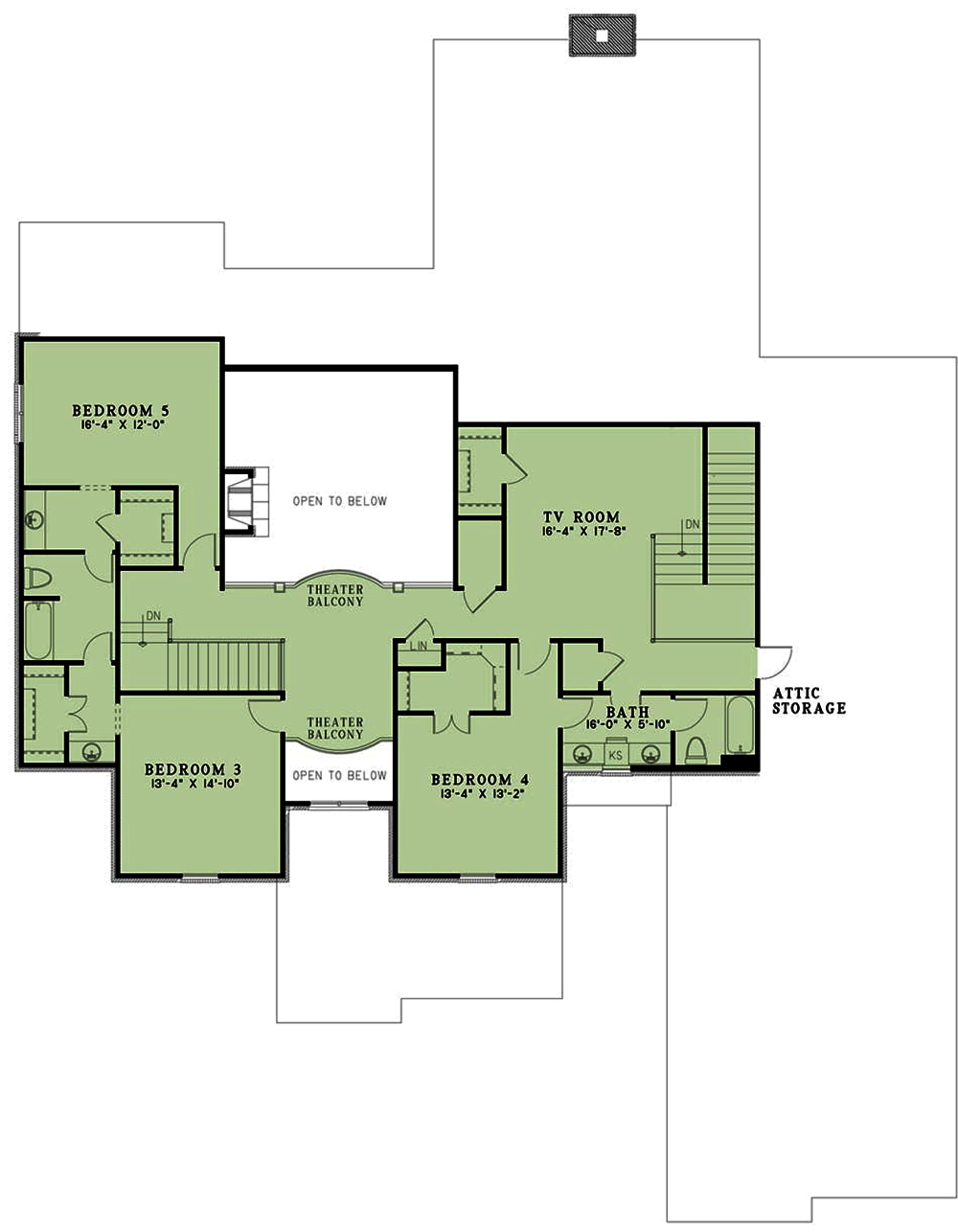 Floor Plan Second Story of European Plan #153-2076