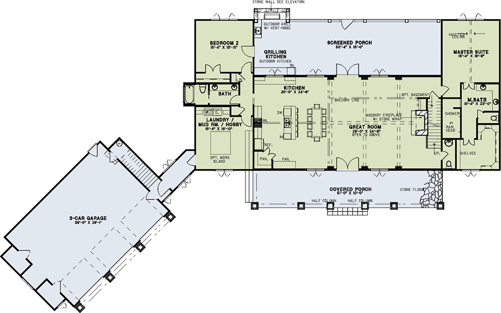 Floor Plan First Story of Craftsman Plan #153-2080
