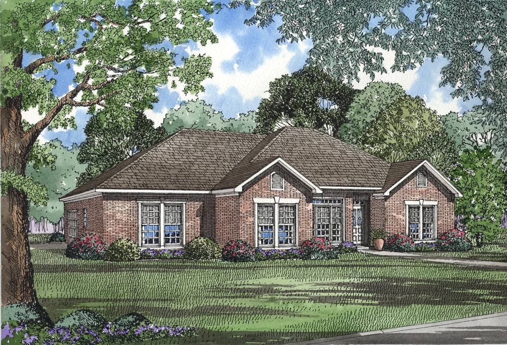 Front elevation of Ranch home (ThePlanCollection: House Plan #153-2117)