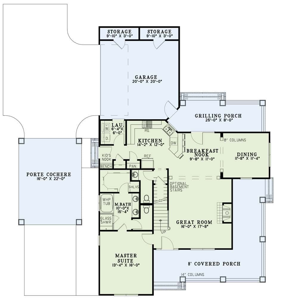 Main Level of Arts and Crafts Plan #153-2141