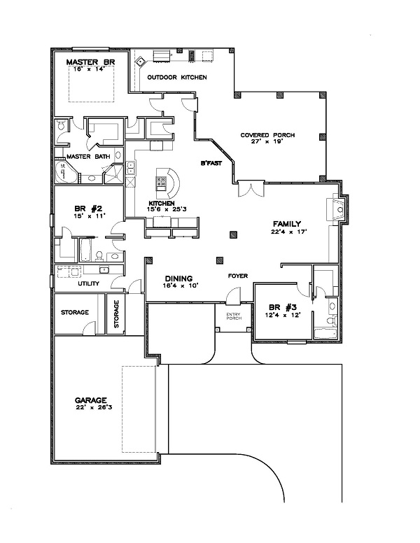 Floor Plan First Story of Ranch Plan #155-1000