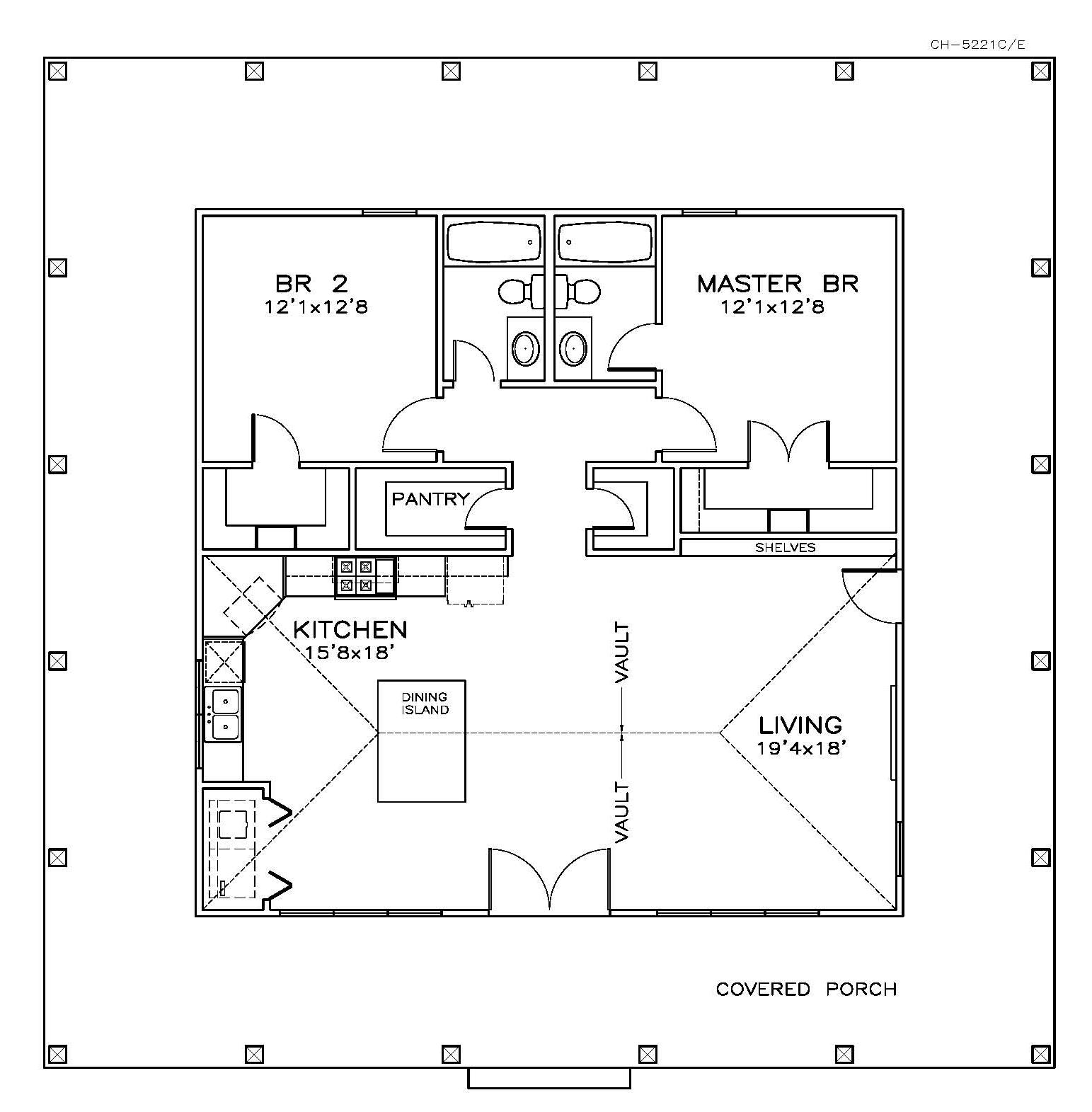 Southern Home  Plan  2 Bedrms 2 Baths 1225 Sq Ft 155 