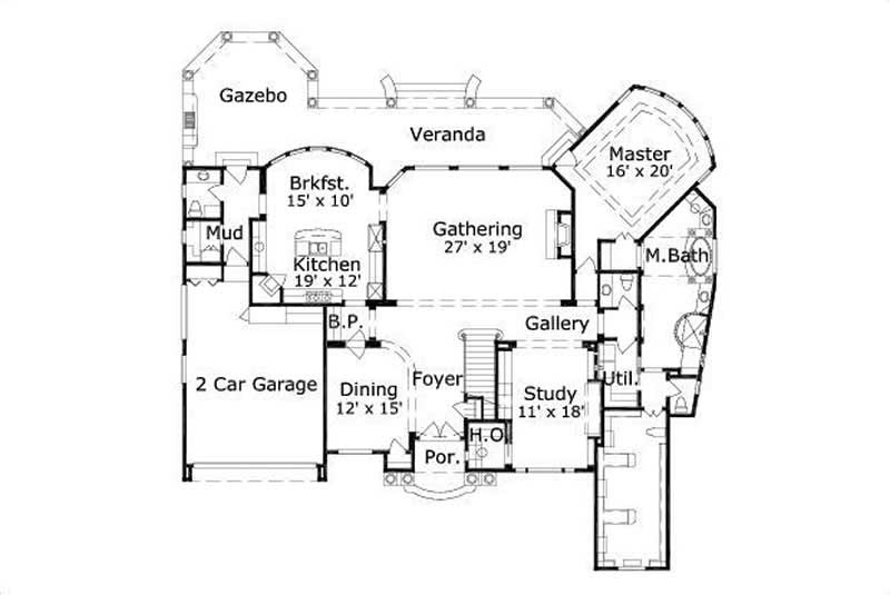 Floor Plan First Story of Mediterranean Plan #156-1002