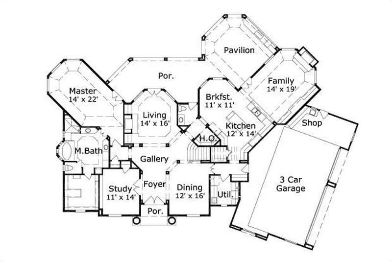 Floor Plan First Story of Luxury Plan #156-1010