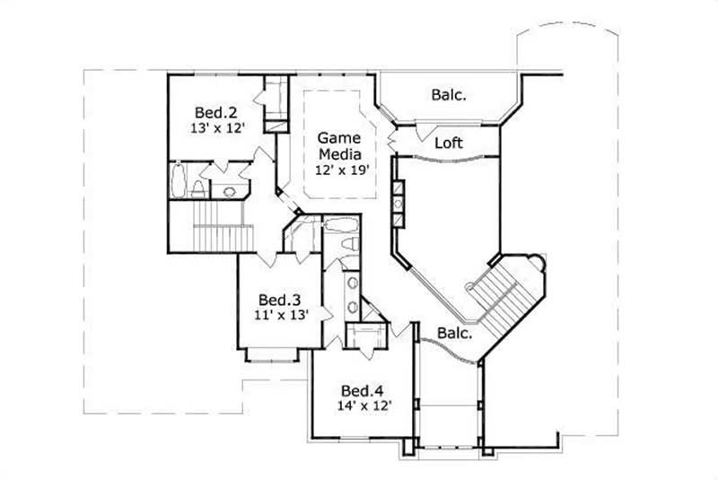 Floor Plan Second Story of Luxury Plan #156-1018
