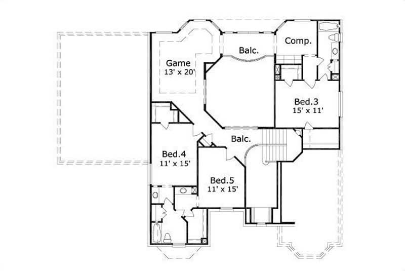 Floor Plan Second Story of Luxury Plan #156-1020
