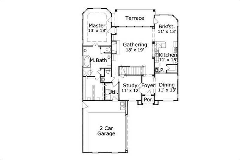 Floor Plan First Story of Mediterranean Plan #156-1023