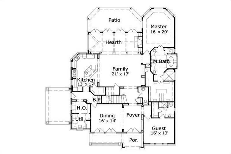Floor Plan First Story of Luxury Plan #156-1037