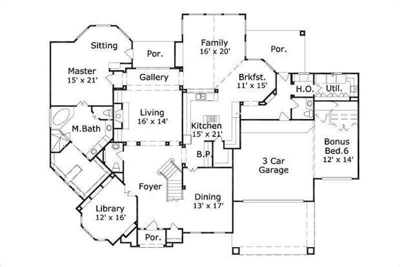 Floor Plan First Story of Luxury Plan #156-1040