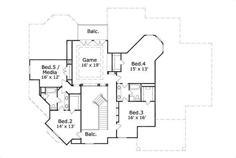 Floor Plan Second Story of Luxury Plan #156-1040