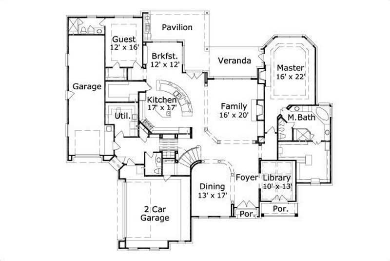Floor Plan First Story of Luxury Plan #156-1042