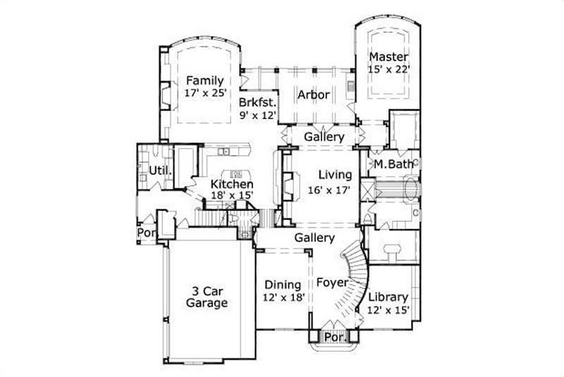 Floor Plan First Story of Luxury Plan #156-1044