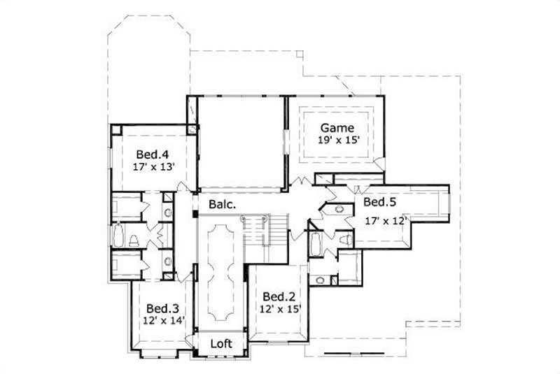 Floor Plan Second Story of Luxury Plan #156-1054