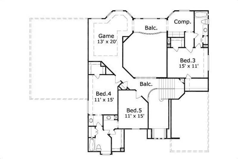 Floor Plan Second Story of Country Plan #156-1057