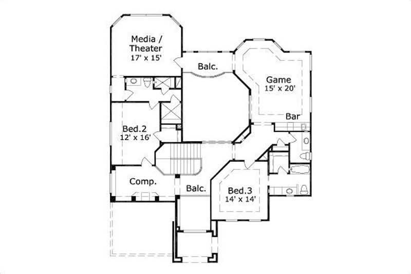 Floor Plan Second Story of Luxury Plan #156-1060