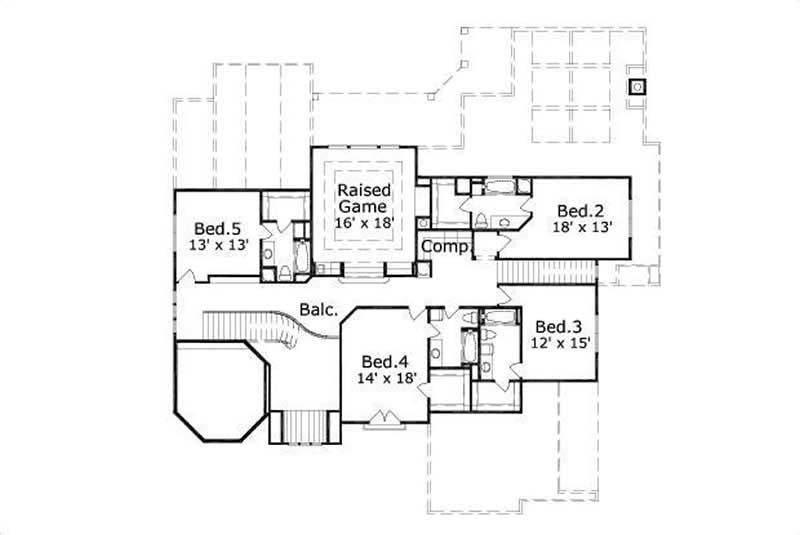 Floor Plan Second Story of Spanish Plan #156-1069