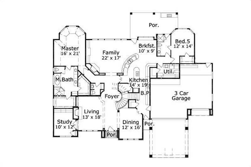 Floor Plan First Story of Luxury Plan #156-1077