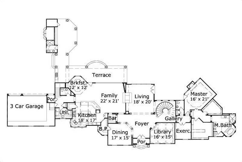 Floor Plan First Story of Mediterranean Plan #156-1079